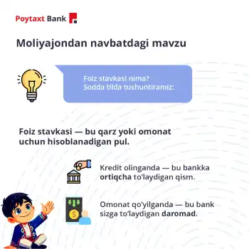 Moliyajon maslahat beradi: Foiz stavkasi nima? U qanday hisoblanadi?